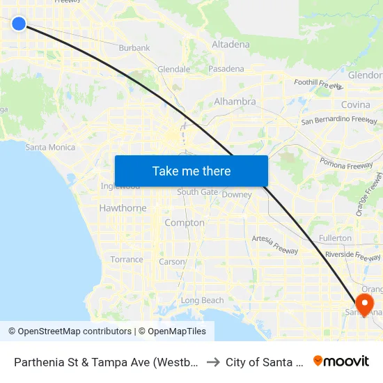 Parthenia St & Tampa Ave (Westbound) to City of Santa Ana map