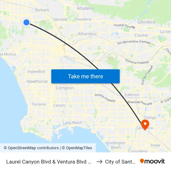 Laurel Canyon Blvd & Ventura Blvd Northbound to City of Santa Ana map