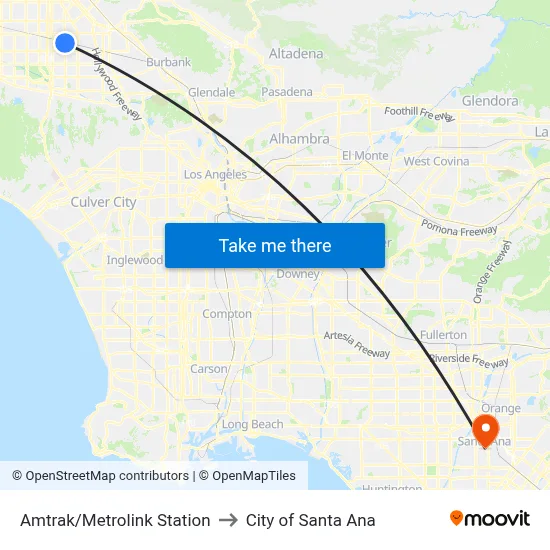 Amtrak/Metrolink Station to City of Santa Ana map