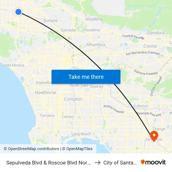 Sepulveda Blvd & Roscoe Blvd Northbound to City of Santa Ana map