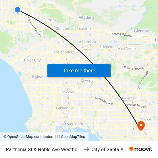 Parthenia St & Noble Ave Westbound to City of Santa Ana map