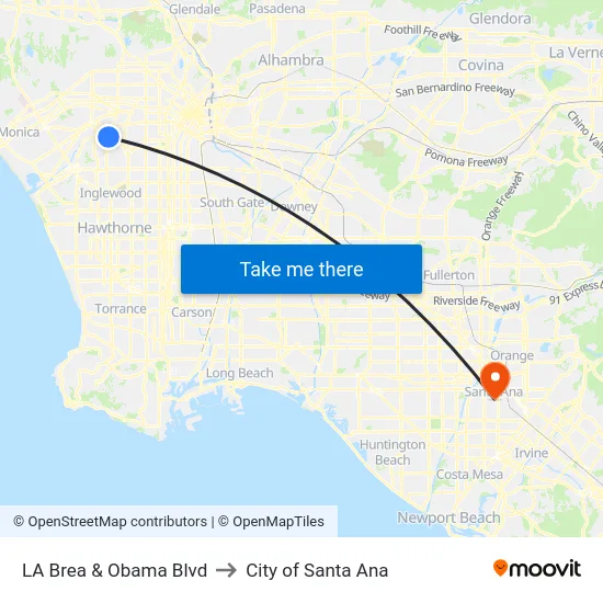 LA Brea & Obama Blvd to City of Santa Ana map
