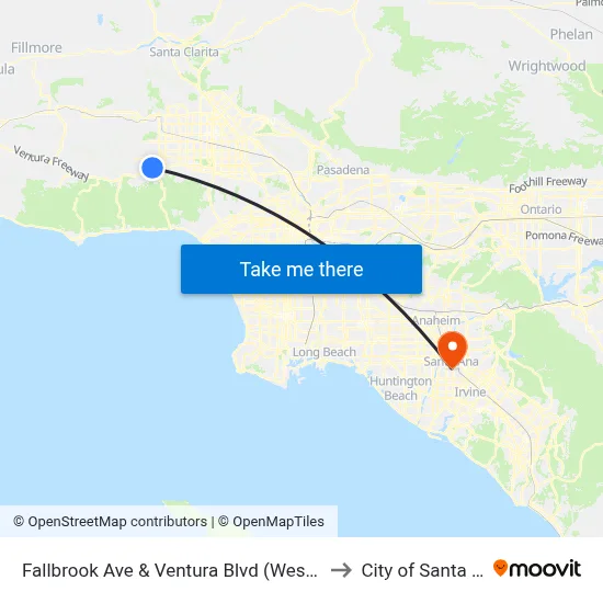 Fallbrook Ave & Ventura Blvd (Westbound) to City of Santa Ana map