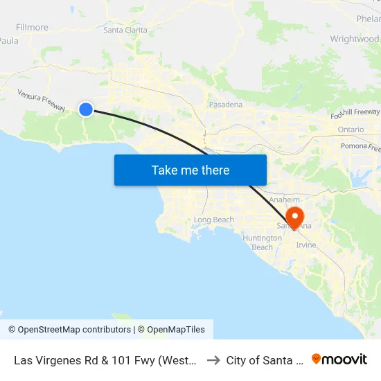 Las Virgenes Rd & 101 Fwy (Westbound) to City of Santa Ana map