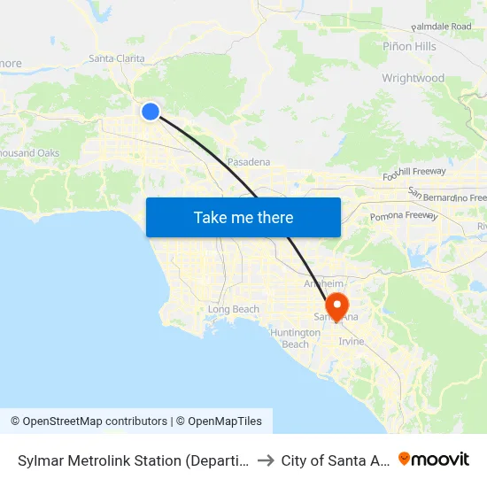 Sylmar Metrolink Station (Departing) to City of Santa Ana map