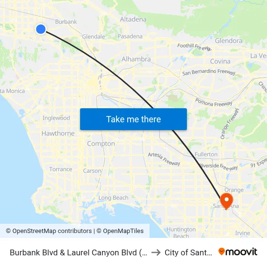 Burbank Blvd & Laurel Canyon Blvd (Eastbound) to City of Santa Ana map