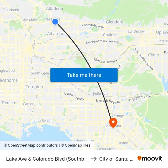 Lake Ave & Colorado Blvd (Southbound) to City of Santa Ana map
