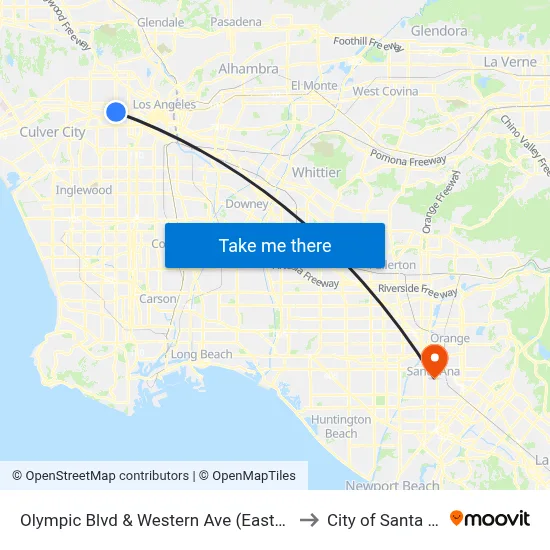Olympic Blvd & Western Ave (Eastbound) to City of Santa Ana map