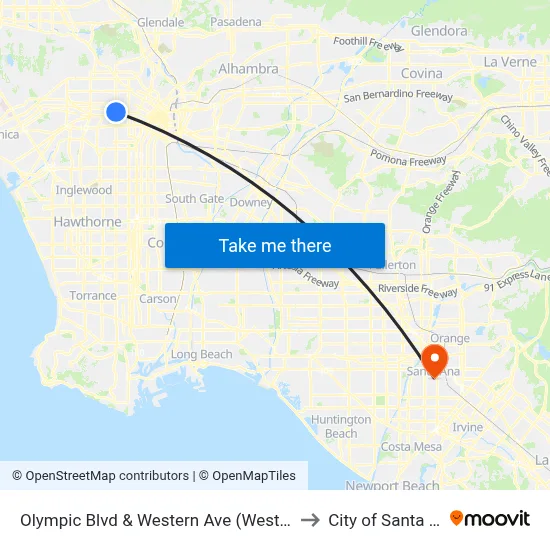 Olympic Blvd & Western Ave (Westbound) to City of Santa Ana map