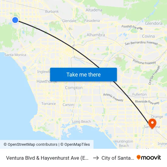 Ventura Blvd & Hayvenhurst Ave (Eastbound) to City of Santa Ana map
