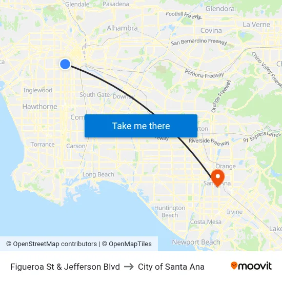 Figueroa St & Jefferson Blvd to City of Santa Ana map