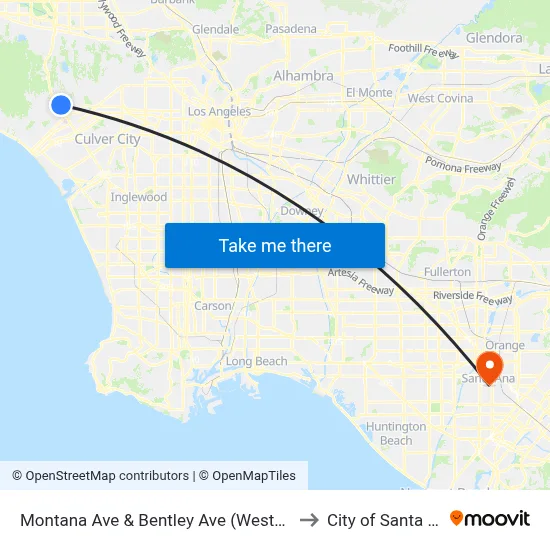 Montana Ave & Bentley Ave (Westbound) to City of Santa Ana map
