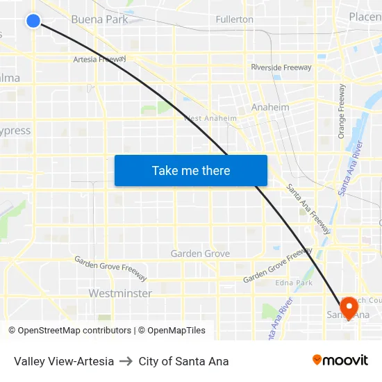 Valley View-Artesia to City of Santa Ana map