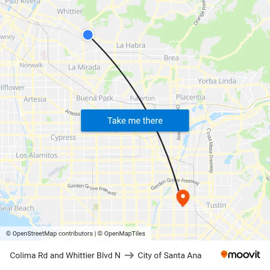 Colima Rd and Whittier Blvd N to City of Santa Ana map