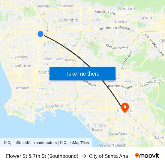 Flower St & 7th St (Southbound) to City of Santa Ana map