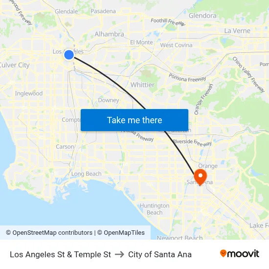 Los Angeles St & Temple St to City of Santa Ana map