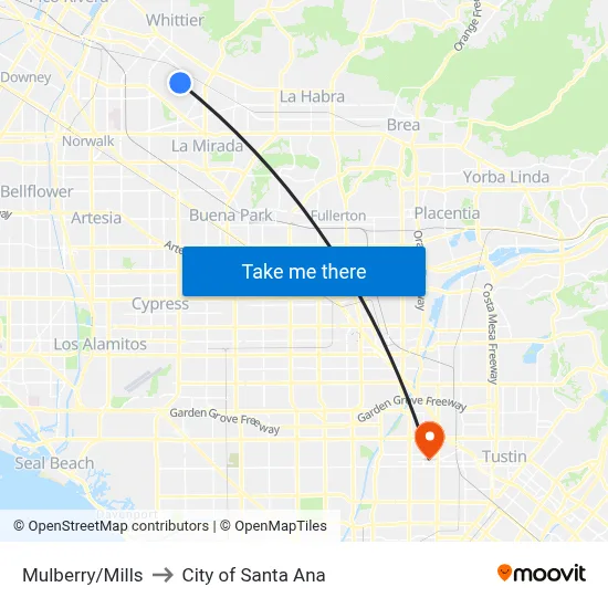 Mulberry/Mills to City of Santa Ana map