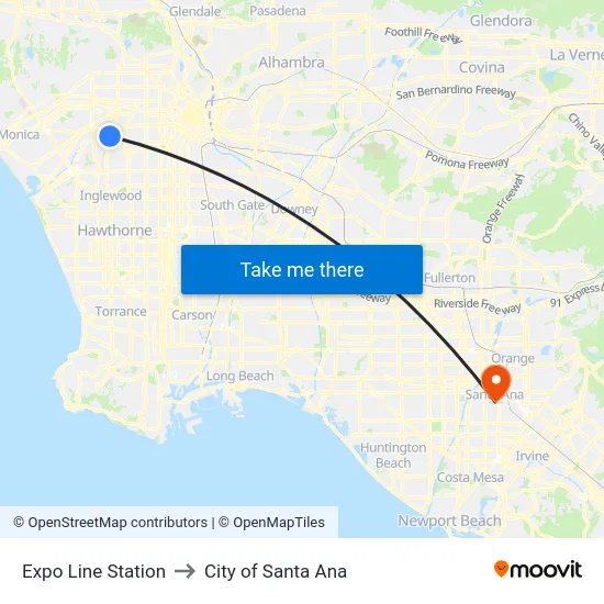 Expo Line Station to City of Santa Ana map