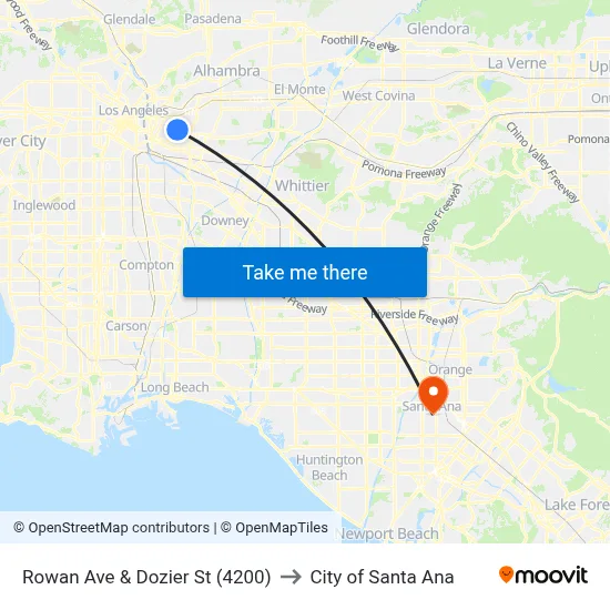 Rowan Ave & Dozier St (4200) to City of Santa Ana map