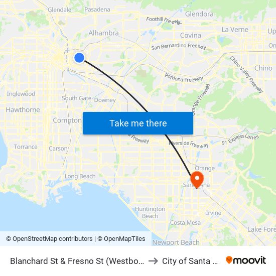 Blanchard St & Fresno St (Westbound) to City of Santa Ana map