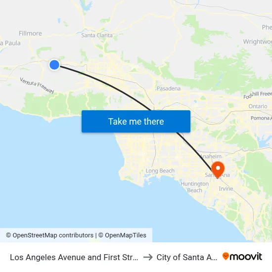 Los Angeles Avenue and First Street to City of Santa Ana map