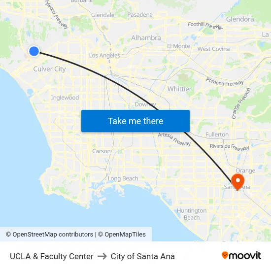 UCLA & Faculty Center to City of Santa Ana map