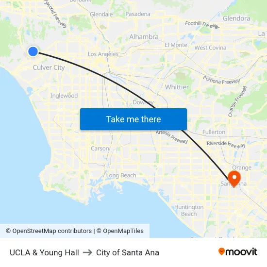 UCLA & Young Hall to City of Santa Ana map