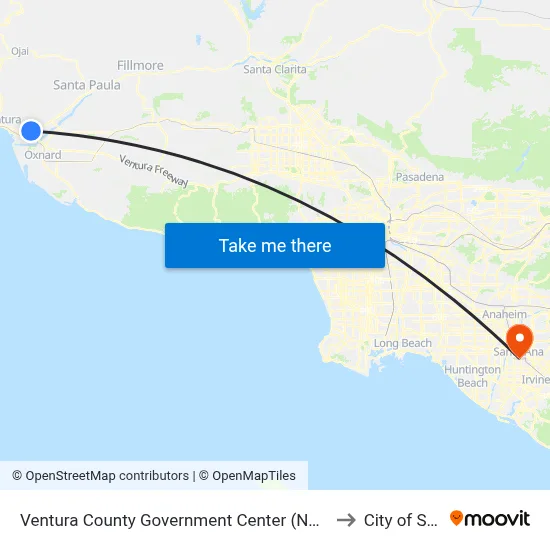 Ventura County Government Center (NW Victoria Ave/Telephone Rd) to City of Santa Ana map