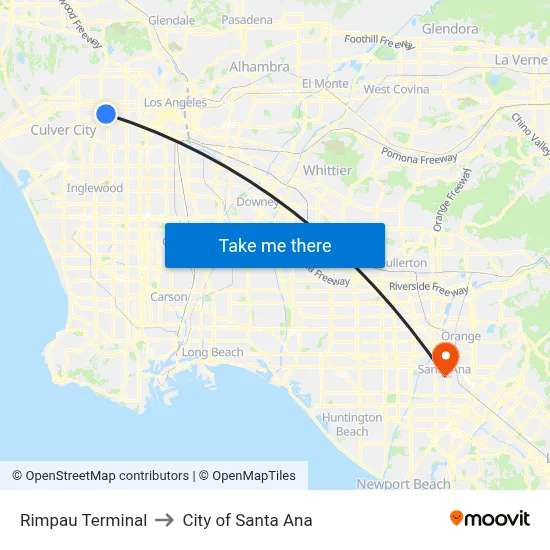 Rimpau Terminal to City of Santa Ana map