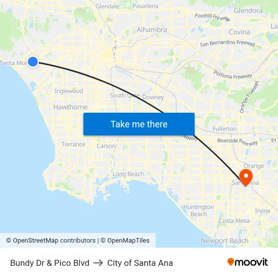 Bundy Dr & Pico Blvd to City of Santa Ana map