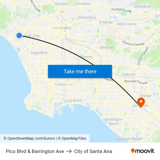 Pico Blvd & Barrington Ave to City of Santa Ana map