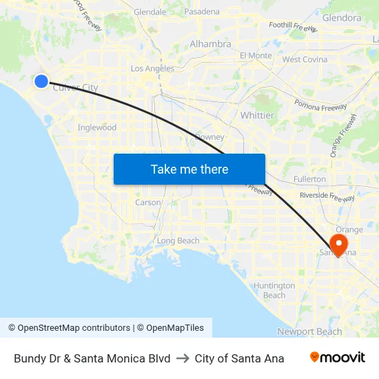Bundy Dr & Santa Monica Blvd to City of Santa Ana map