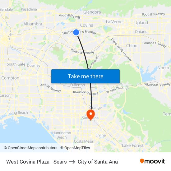 West Covina Plaza - Sears to City of Santa Ana map