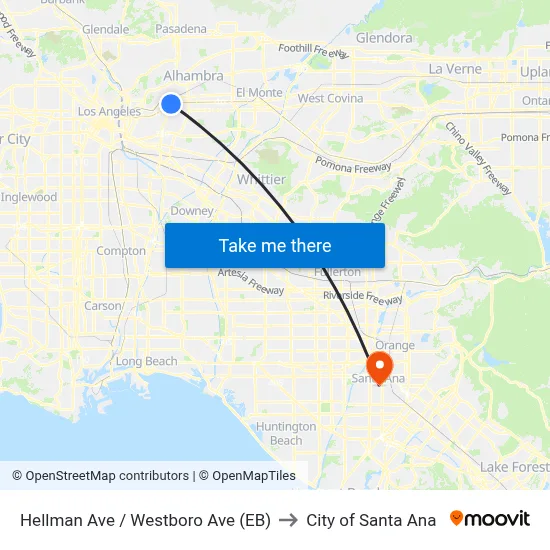 Hellman Ave / Westboro Ave (EB) to City of Santa Ana map