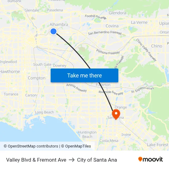 Valley Blvd & Fremont Ave to City of Santa Ana map