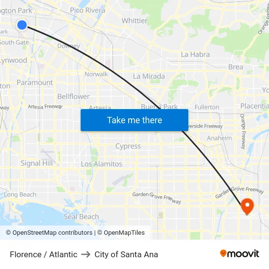 Florence / Atlantic to City of Santa Ana map