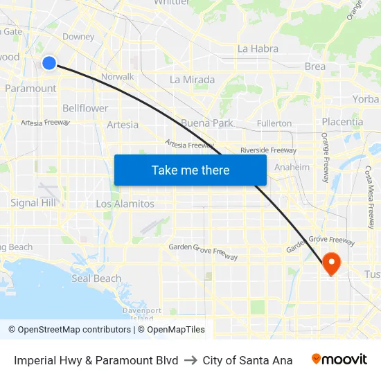 Imperial Hwy & Paramount Blvd to City of Santa Ana map