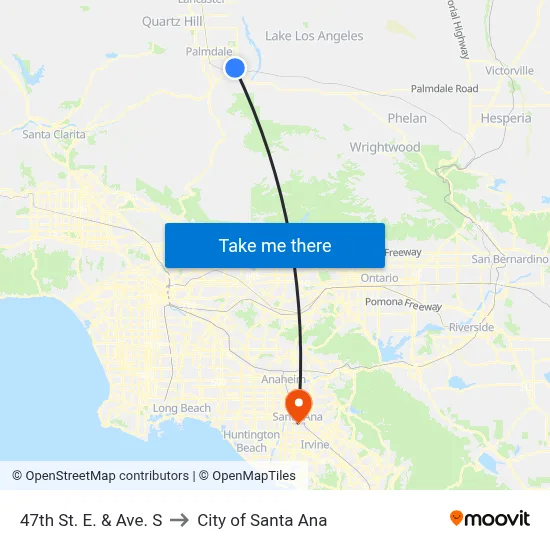 47th St. E. & Ave. S to City of Santa Ana map