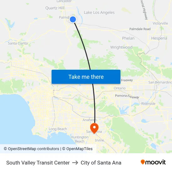 South Valley Transit Center to City of Santa Ana map