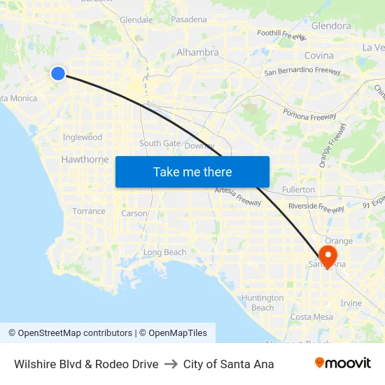 Wilshire Blvd & Rodeo Drive to City of Santa Ana map