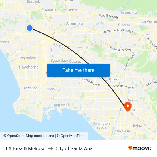 LA Brea & Melrose to City of Santa Ana map