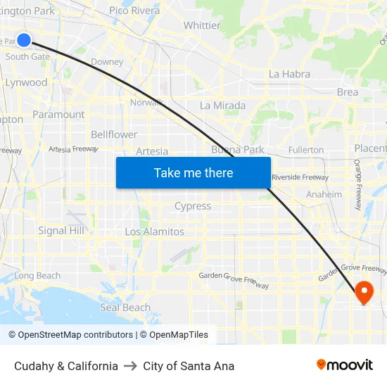Cudahy & California to City of Santa Ana map