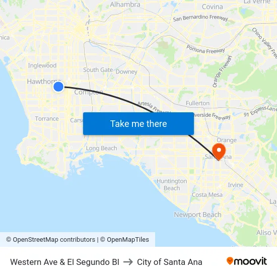 Western Ave & El Segundo Bl to City of Santa Ana map