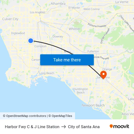 Harbor Fwy C & J Line Station to City of Santa Ana map