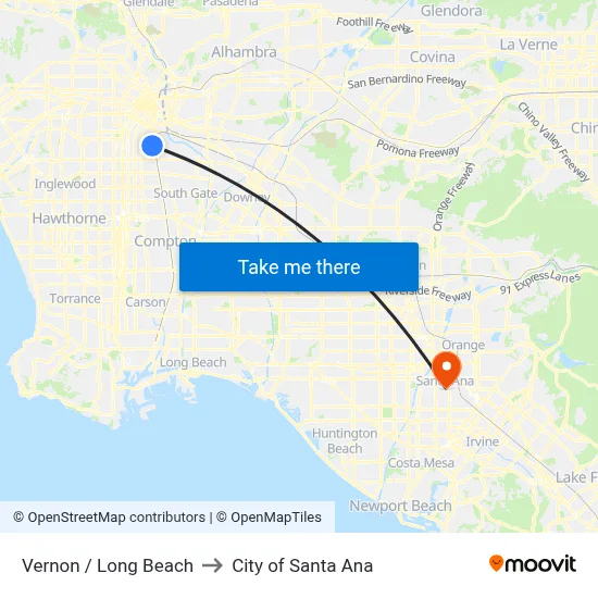 Vernon / Long Beach to City of Santa Ana map