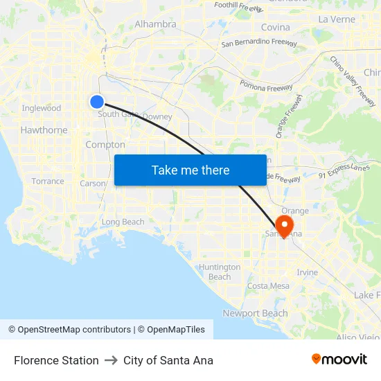 Florence Station to City of Santa Ana map