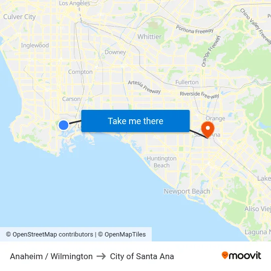 Anaheim / Wilmington to City of Santa Ana map