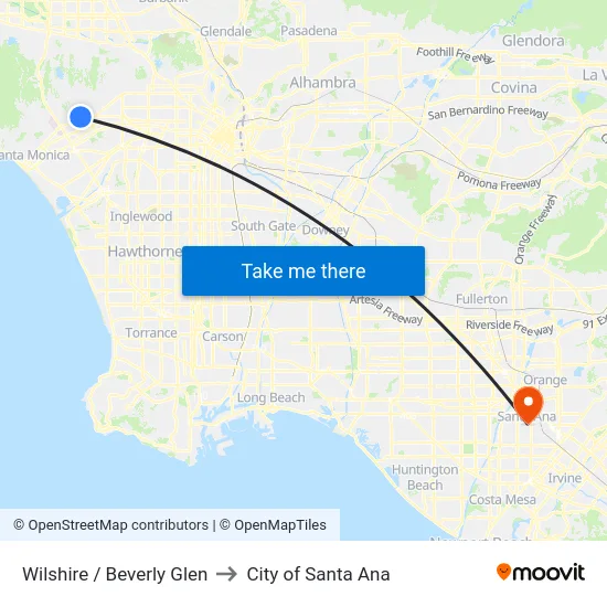 Wilshire / Beverly Glen to City of Santa Ana map