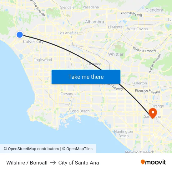 Wilshire / Bonsall to City of Santa Ana map