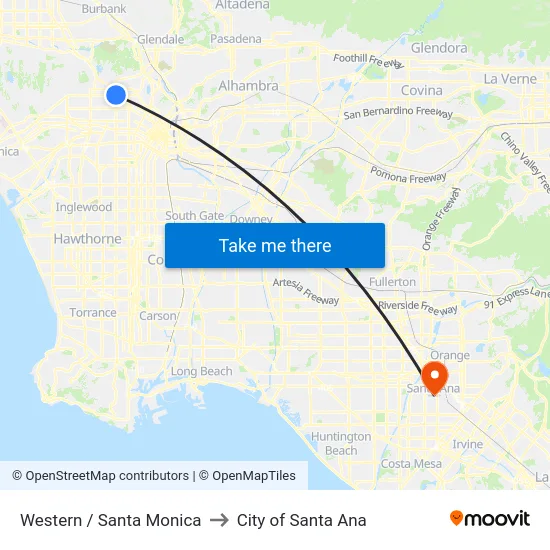Western / Santa Monica to City of Santa Ana map